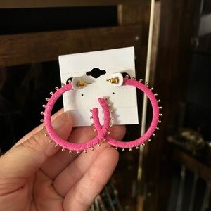 Pink Beaded Hoop Earrings